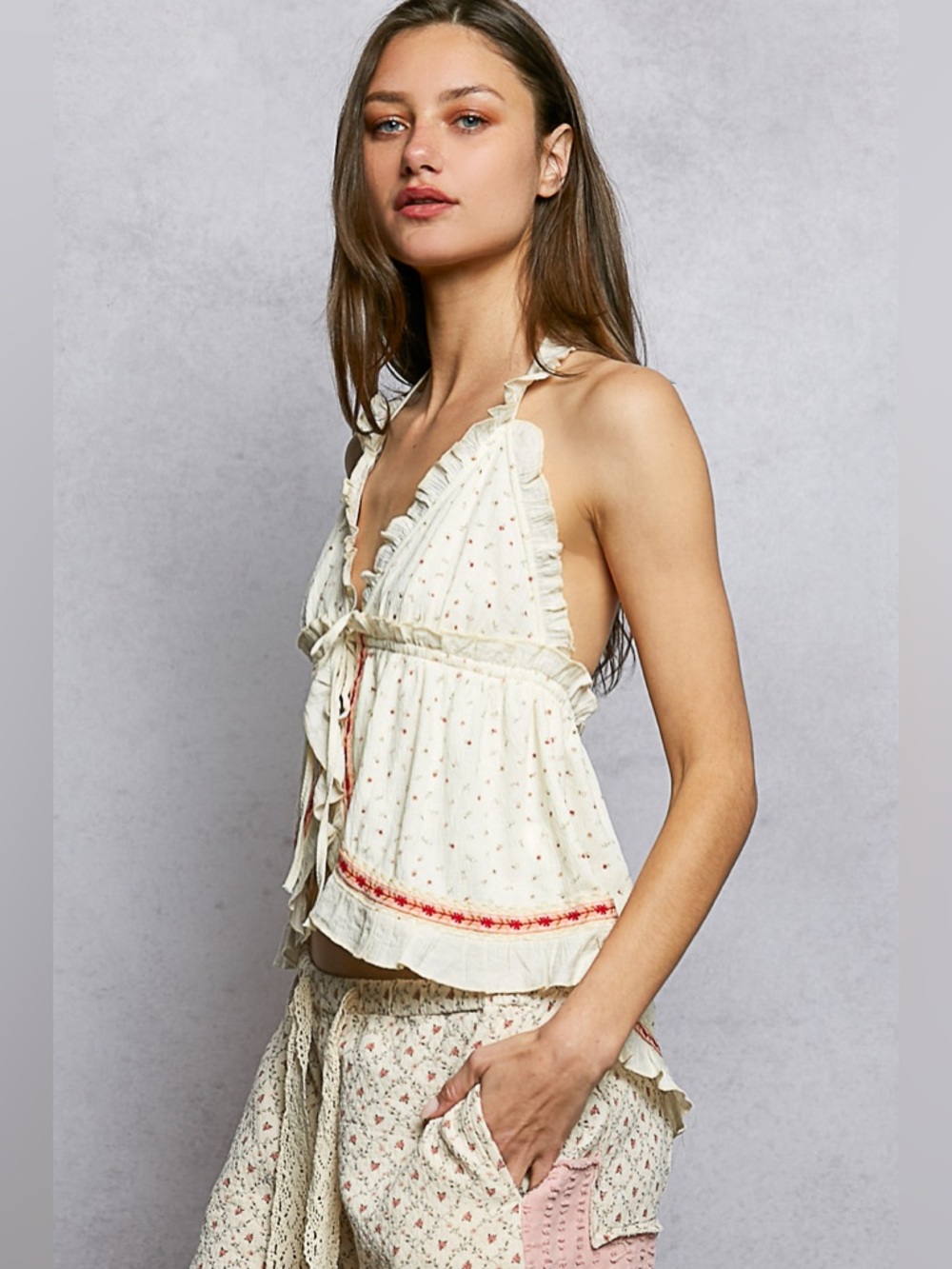 POL “ Honey Lace “ Halter Tank | Cream - Picture 2 of 8